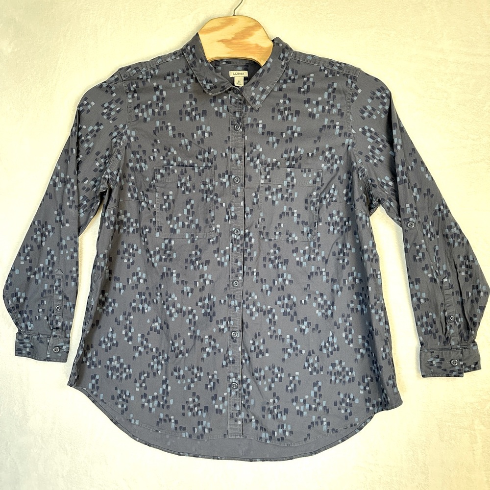 L.L. Bean Women's Blue Denim 2X Plus Comfort Cotton Shirt Long-Sleeve Print